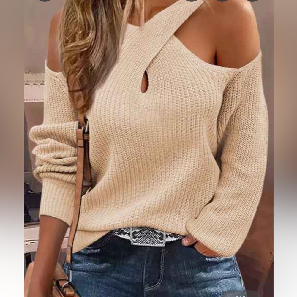 💫Beautiful Rib-knit cross cross Cold Shoulder Sweater